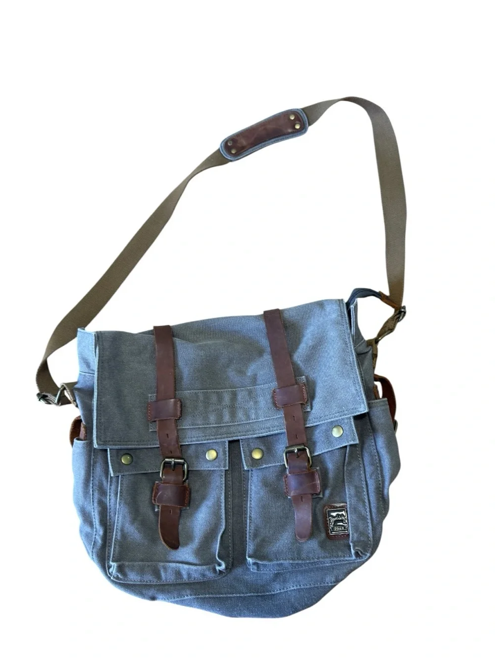 Berchirly Gray Green Canvas Messenger Bag Laptop Lined Buckle Snap Closure